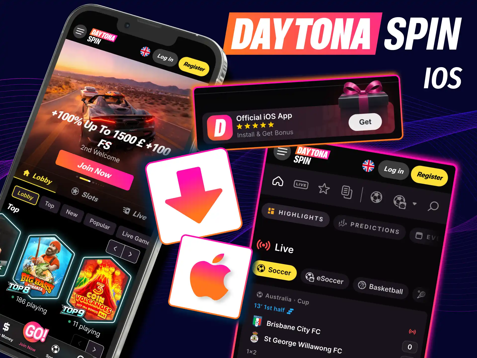 Daytona Spin iOS app for quick install on iPhone and iPad.