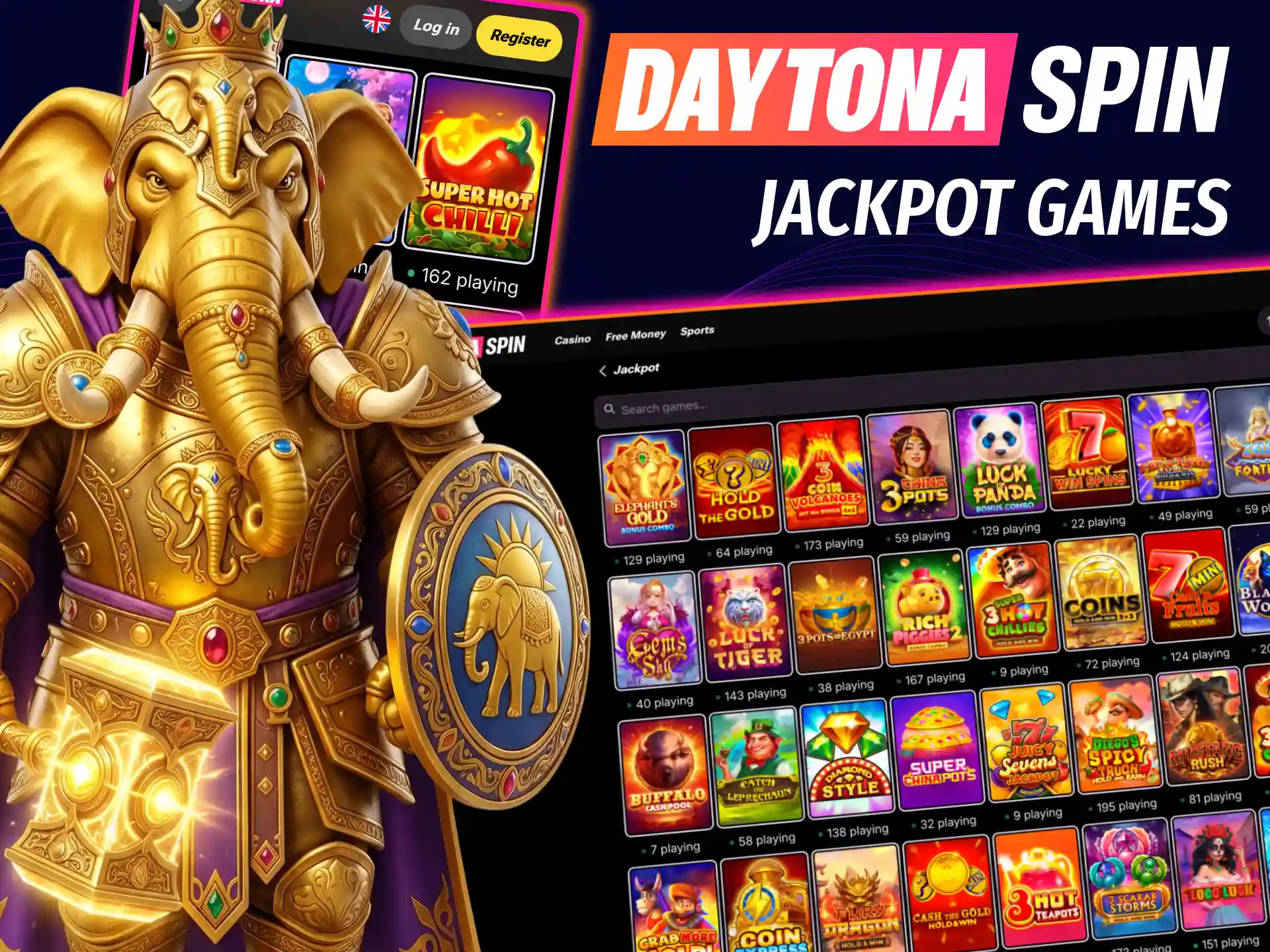 Daytona Spin featuring jackpot games for players chasing large rewards.