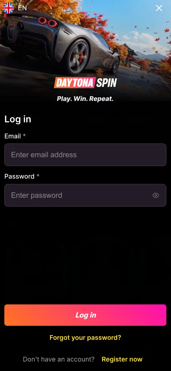 Use your Daytona Spin credentials to sign in and open your dashboard.
